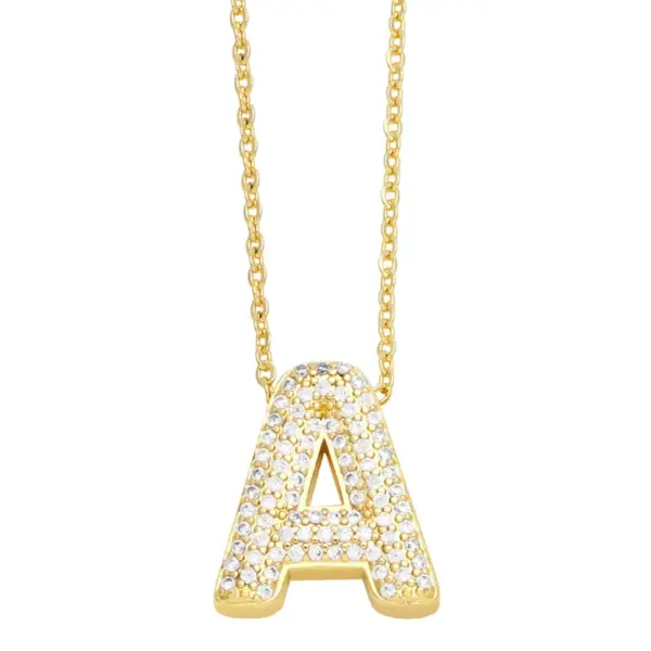 Wholesale Simple Style Shiny Letter Stainless Steel Copper 18k Gold Plated Zircon Pendant Necklace In Bulk