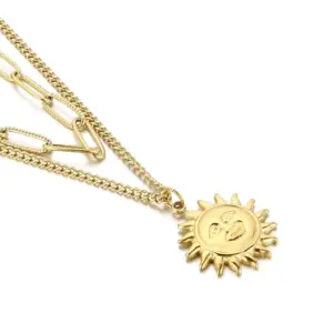 Wholesale PVD Coated 18K Gold Plated Sun Titanium Steel Fashion Waterproof Non Tarnish 304 Stainless Steel Necklace