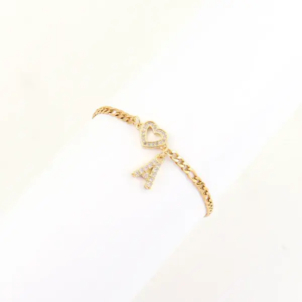Wholesale 201 Stainless Steel Copper Inlay Letter Heart Shape Zircon Copper Bracelets