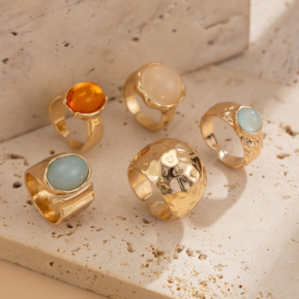 Wholesale Women's retro mixed-match stacking gemstone open ring set