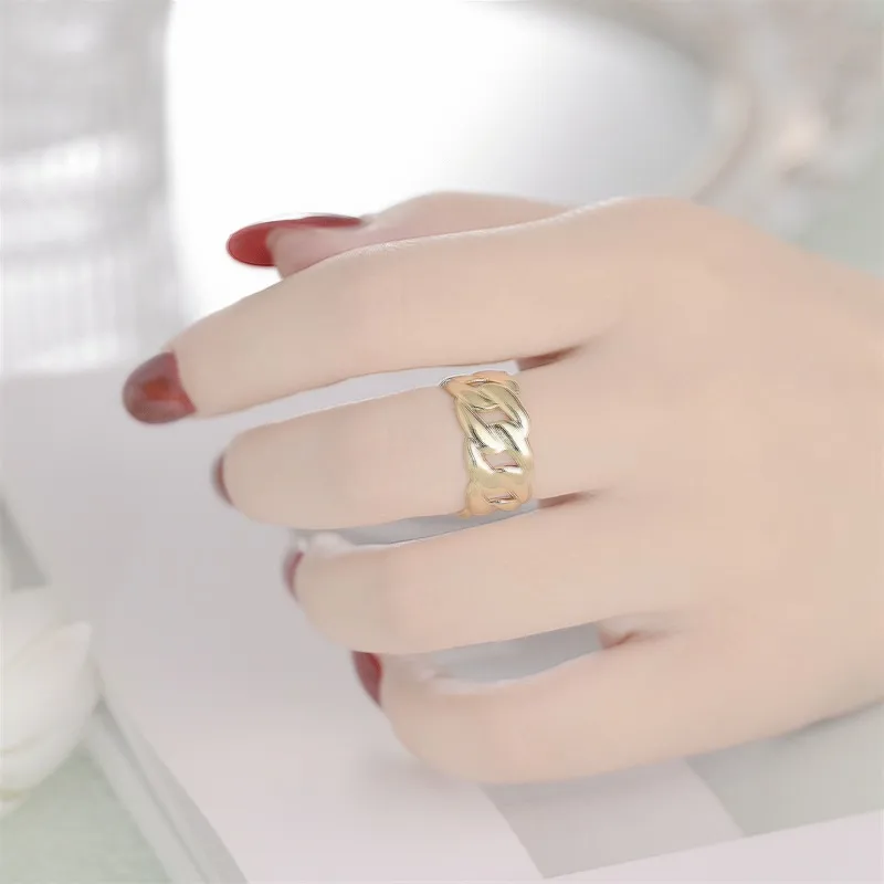Wholesale Real Gold Plated 201 Stainless Steel PVD Coated Waves Waterproof Non Tarnish Simple Style Open Ring For Women'S