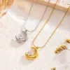Wholesale PVD Coated Real Gold Plated 18K Gold Moon Titanium Steel Simple Style Waterproof Non Tarnish Titanium Steel Pendant Necklace