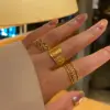 Vacuum Plating PVD Coated Real Gold Plated 18K Gold Geometric 304 Stainless Steel Simple Style Waterproof Non Tarnish Open Ring