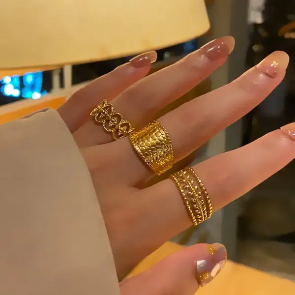 Vacuum Plating PVD Coated Real Gold Plated 18K Gold Geometric 304 Stainless Steel Simple Style Waterproof Non Tarnish Open Ring