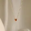Wholesale 18K Gold Titanium Steel Colorfast Inlaid Zircon Necklace Hot Selling Simple High Sense Pink Diamond Love Heart Necklace
