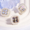 Wholesale Double-sided alloy rhinestone square straight hole loose beads DIY