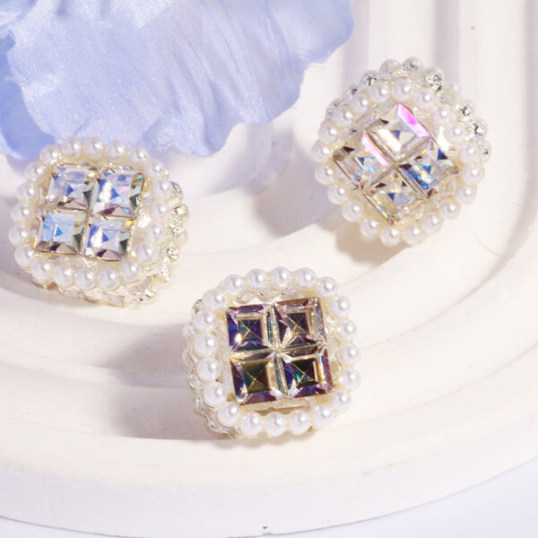 Wholesale Double-sided alloy rhinestone square straight hole loose beads DIY