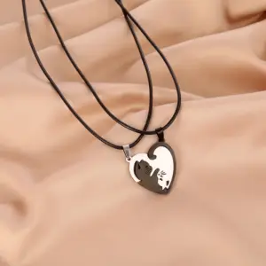 Stainless Steel Cat Wax Rope Necklace Pair