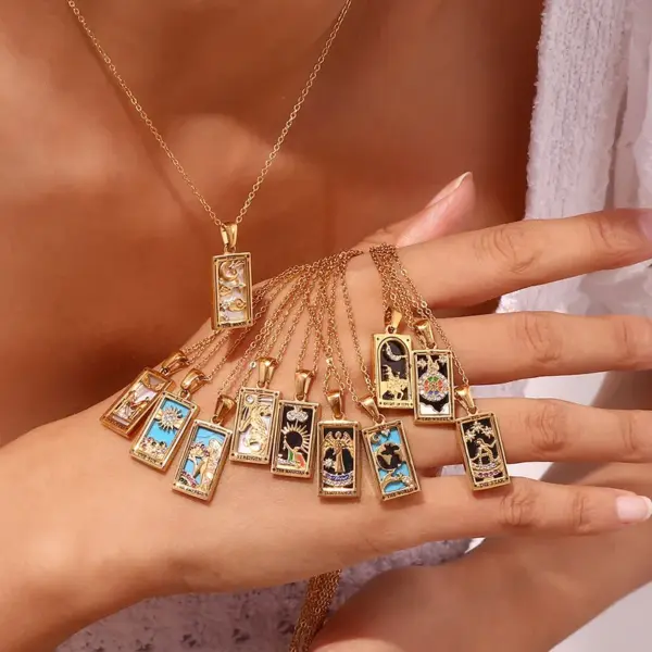 Wholesale 304 Stainless Steel Arylic Human Sun Moon PVD Coated Rhinestones 18K Gold Plated Real Gold Plated Simple Style Waterproof Non Tarnish Plating Inlay White Gold Silver Pendant Necklace