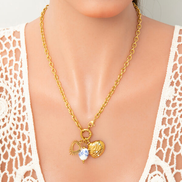 Wholesale Cross-Border Stainless Steel Necklace Ins Style Handmade DIY Niche 18K Gold Necklace Pearl Heart Pendant Jewelry for Women