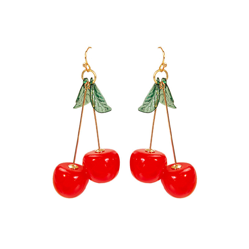 Wholesale Cross-border Hot Selling Japanese and Korean Sweet Cute Ft Cherry Cherry All-match High Earrings INS Creative Earrings