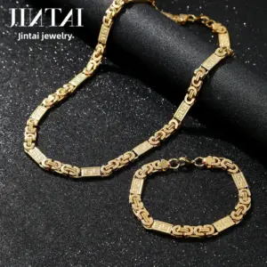 Gold 8mm*55cm Top Chain + Bracelet Set / Stainless Steel S.STEEL