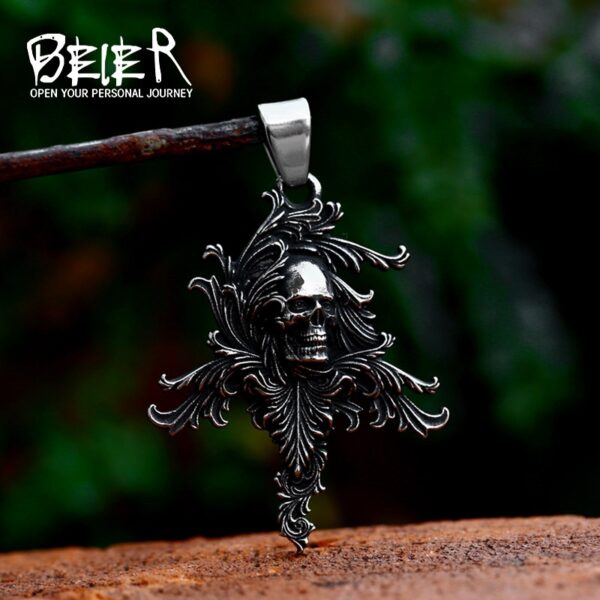 Wholesale beier new vintage stainless steel domineering skull pendant titanium steel punk style hip hop necklace jewelry