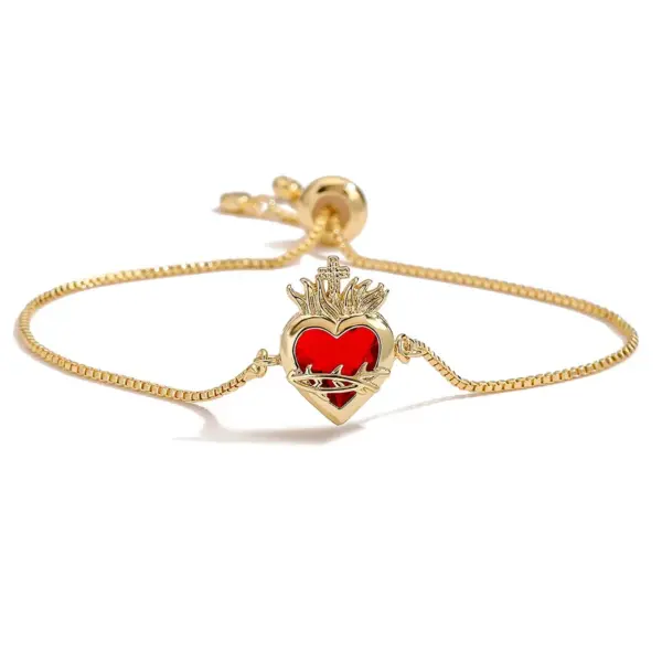 Wholesale Jewelry Vintage Style Classic Style Heart Shape Copper Zircon 18K Gold Plated Bracelets Box Chain