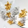 Wholesale PVD Coated Real Gold Plated 16K Gold White Gold Plated Gold Plating Flower 304 Stainless Steel Sweet Waterproof Non Tarnish Drop Earrings