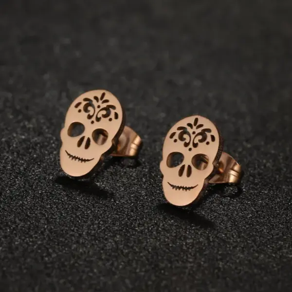 PVD Coated Real Gold Plated Skull Stainless Steel Hip-Hop Cool Style Waterproof Non Tarnish Ear Studs