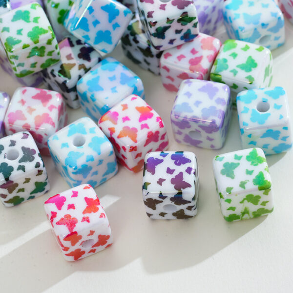 Wholesale 10pcs Acrylic Printing Butterfly UV Square Vertical Hole Beads