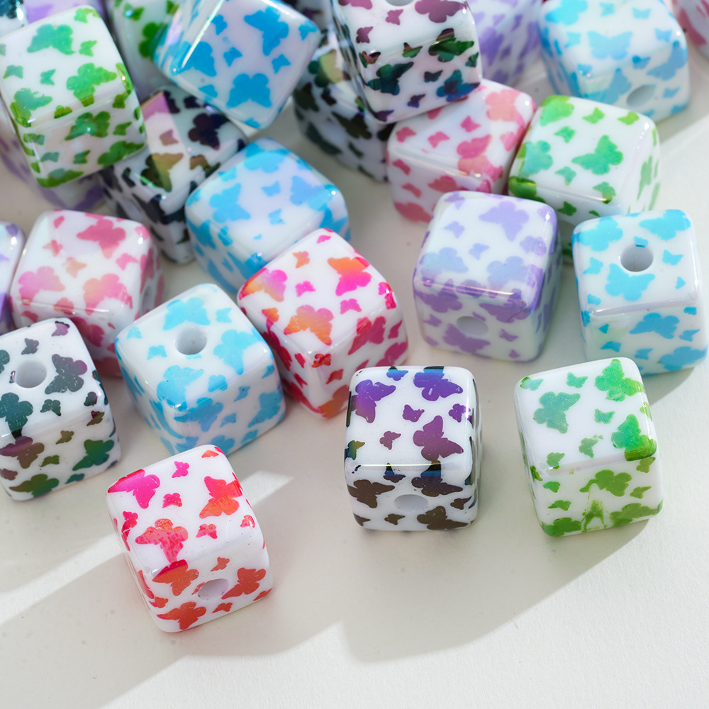 Wholesale Acrylic Printing Butterfly UV Square Vertical Hole Beads