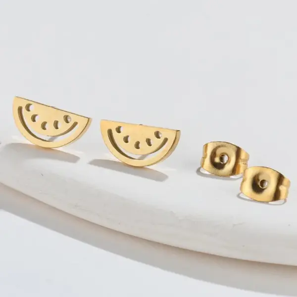 Wholesale PVD Coated 18K Gold Real Gold Plated Watermelon 304 Stainless Steel Simple Style Waterproof Non Tarnish Ear Studs