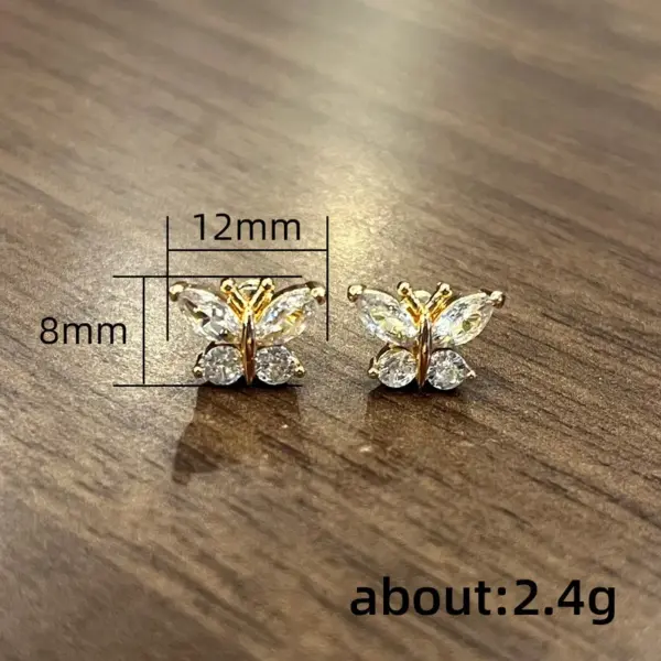 Wholesale Simple Style Butterfly Copper Ear Studs Plating Inlay Zircon Copper Earrings