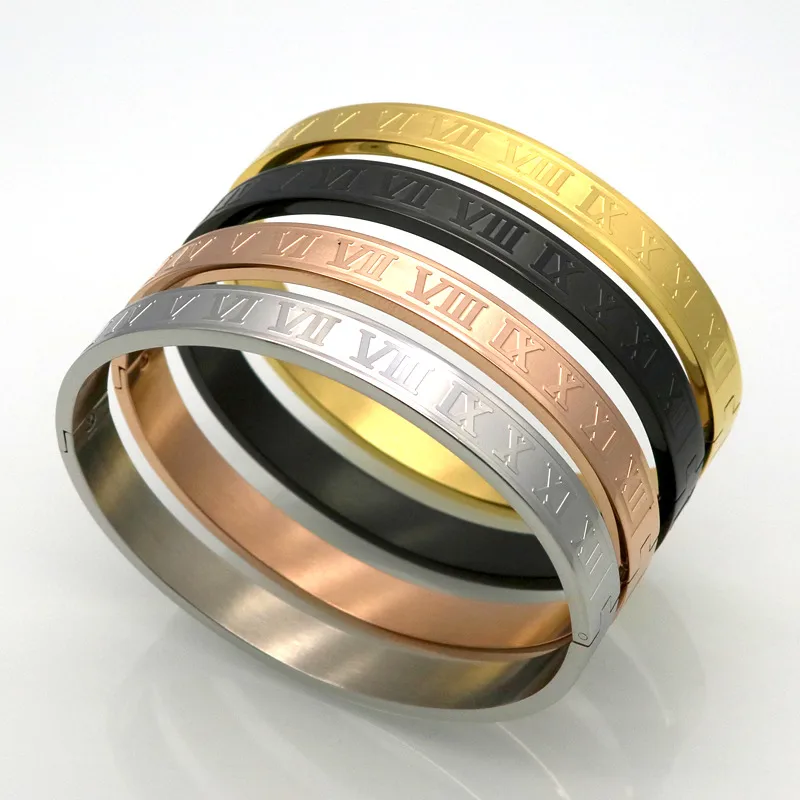 Wholesale Vacuum Plating Real Gold Plated 18K Gold Number 304 Stainless Steel Fashion Waterproof Non Tarnish 304 Stainless Steel Bangle