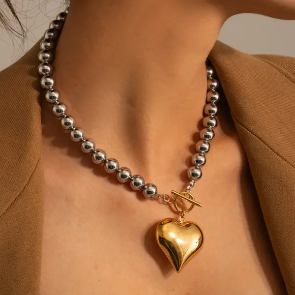 Wholesale PVD Coated Real Gold Plated Heart Shape Stainless Steel IG Style Exaggerated Waterproof Non Tarnish 304 Stainless Steel Necklace