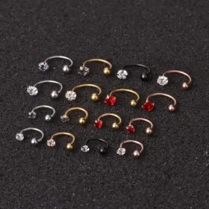 Hot Sale Piercing Zircon C-type Nose Nail Stainless Steel Screw Earrings Nose Pin
