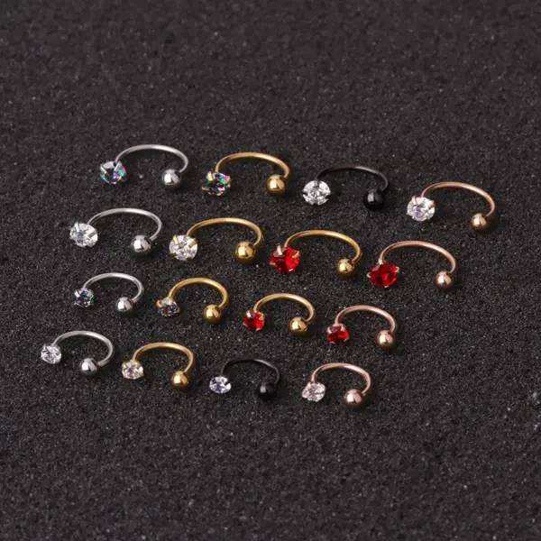 Hot Sale Piercing Zircon C-type Nose Nail Stainless Steel Screw Earrings Nose Pin