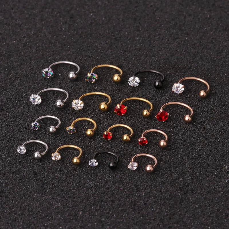 Wholesale Hot Sale Piercing Zircon C-type Nose Nail Stainless Steel Screw Earrings Nose Pin