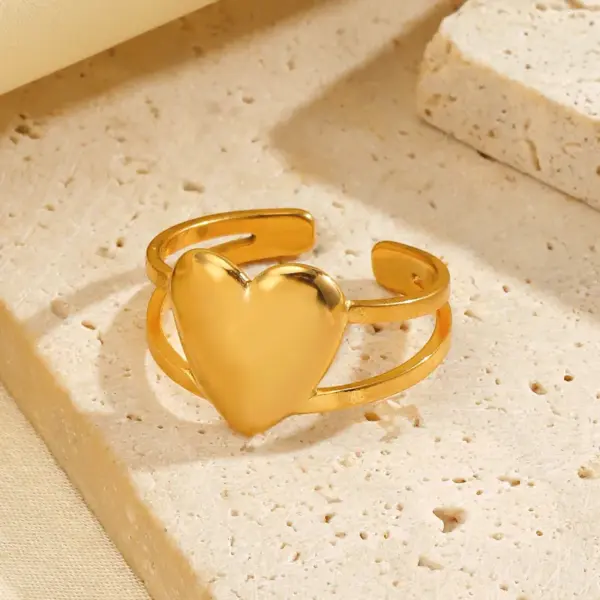Wholesale Ion Plating (IP) 18K Gold Plated Heart Shape 304 Stainless Steel IG Style Cute Simple Style Waterproof Non Tarnish Open Rings