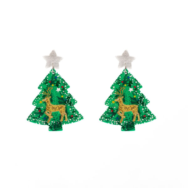 Wholesale Acrylic earrings for Christmas and New Year, including reindeer, Christmas tree, snowflakes, and five-pointed stars.