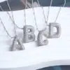 Wholesale Elegant Simple Style Letter 304 Stainless Steel Copper Plating Inlay White Gold Plated Zircon Pendant Necklace