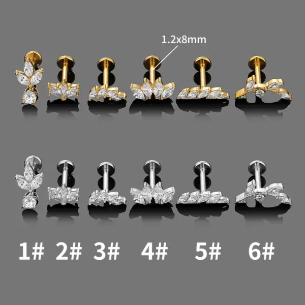 1 Piece Lip Rings Casual Simple Style Classic Style Leaves Crown 316L Stainless Steel Waterproof Non Tarnish Surgical Steel Zircon Ion Plating (IP) 18K Gold Plated Lip Rings Ear Cartilage Rings & Studs Nose Rings & Studs