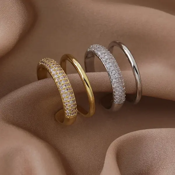 Simple Style Solid Color Copper White Gold Plated Gold Plated Zircon Open Rings In Bulk