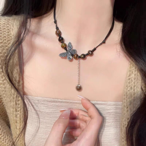 Wholesale Ceramic Necklace New Chinese Ethnic Style Retro Ceramic Butterfly Beaded Clavicle Chain High-End Niche Versatile Gift