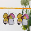 Wholesale Cross-Border Hot Selling Graduation Season Bow Creative Pencil Double-Sided Pattern Wooden Earrings Teacher's Day Gift