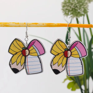 Wholesale Cross-Border Hot Selling Graduation Season Bow Creative Pencil Double-Sided Pattern Wooden Earrings Teacher's Day Gift