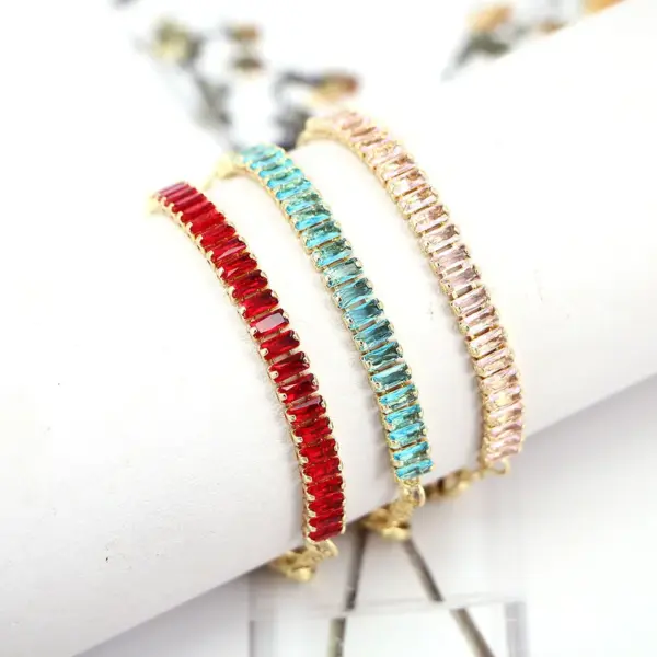 Wholesale Fashion Geometric Copper Plating Artificial Gemstones Bracelets