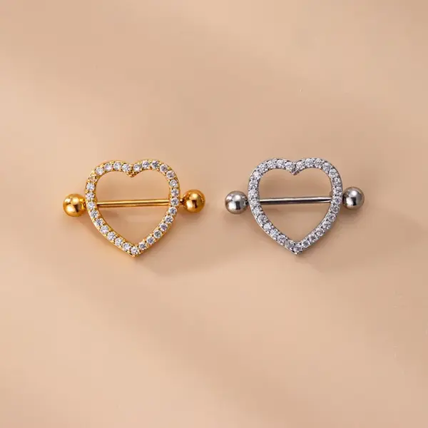 1 Piece 316L Stainless Steel Copper Zircon Nipple Rings & Studs Heart Shape Wings Waterproof Non Tarnish Surgical Steel Women'S