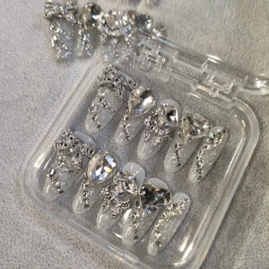 Wholesale Xishiji Manicure Purely Handmade Wearable Nails Heavy Industry Full Diamond Solid Color Explosive Long Fake Nails