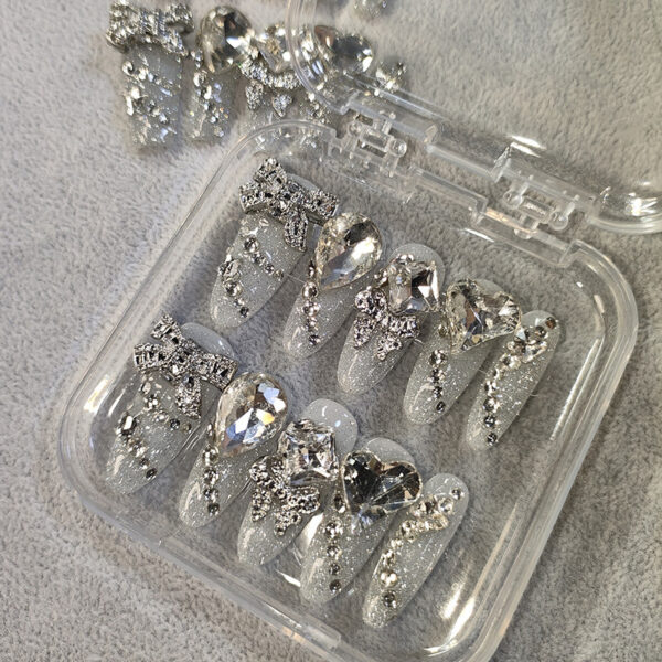 Wholesale Xishiji Manicure Purely Handmade Wearable Nails Heavy Industry Full Diamond Solid Color Explosive Long Fake Nails