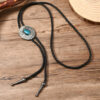 Wholesale Polo tie vintage sweater chain petal oil necklace bolo tie leather high-end long necklace