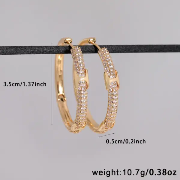 1 Pair Hip-Hop Luxurious Shiny Double Ring Inlay Copper Zircon 18K Gold Plated Earrings