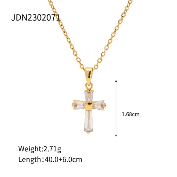 Wholesale 304 Stainless Steel Cross PVD Coated Zircon 18K Gold Plated Fashion Plating Inlay Cable Chain Gold Pendant Necklace