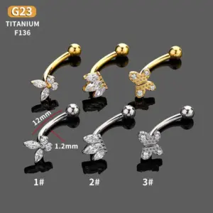 Wholesale Casual Butterfly G23 Titanium Zircon Eyebrow Nails Belly Ring In Bulk