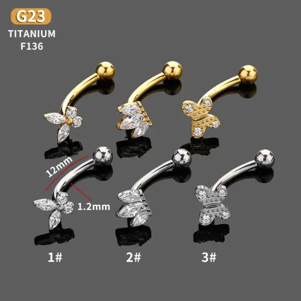Wholesale Casual Butterfly G23 Titanium Zircon Eyebrow Nails Belly Ring In Bulk
