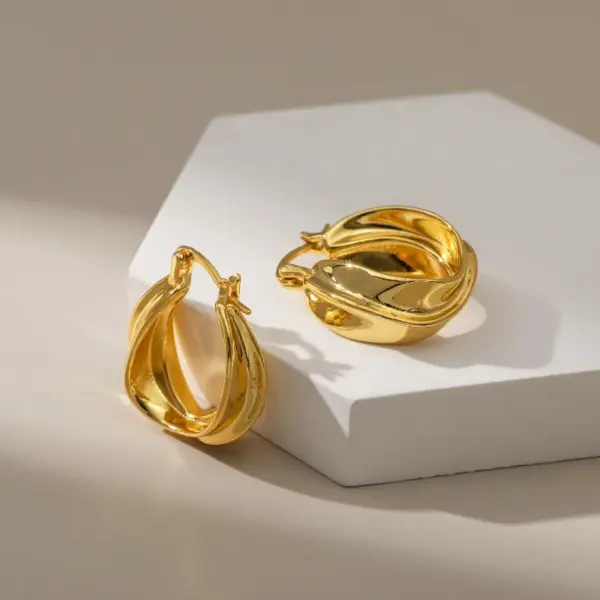 Wholesale 1 Pair Lady Geometric Gold Plated Copper No Inlaid Hoop Earrings