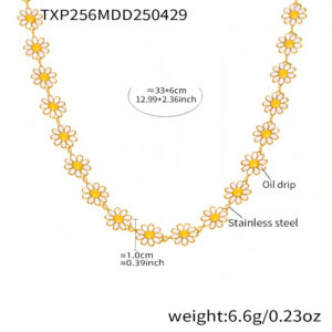 Txp256-gold small chrysanthemum flower necklace 33+6cm