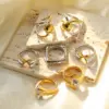 Wholesale Ion Plating (IP) 14K Gold Real Gold Plated Geometric 304 Stainless Steel Hip-Hop Roman Style Commute Waterproof Non Tarnish Rings