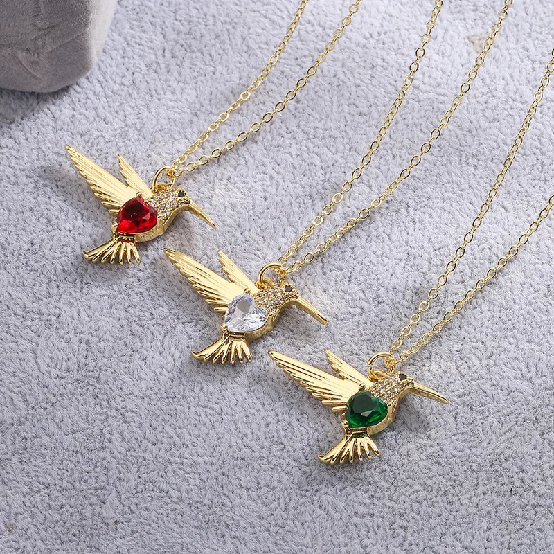 Wholesale Simple Style Bird Copper Plating Inlay Zircon 18k Gold Plated Pendant Necklace
